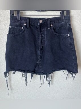 Agolde Black Distressed Denim Mini Skirt